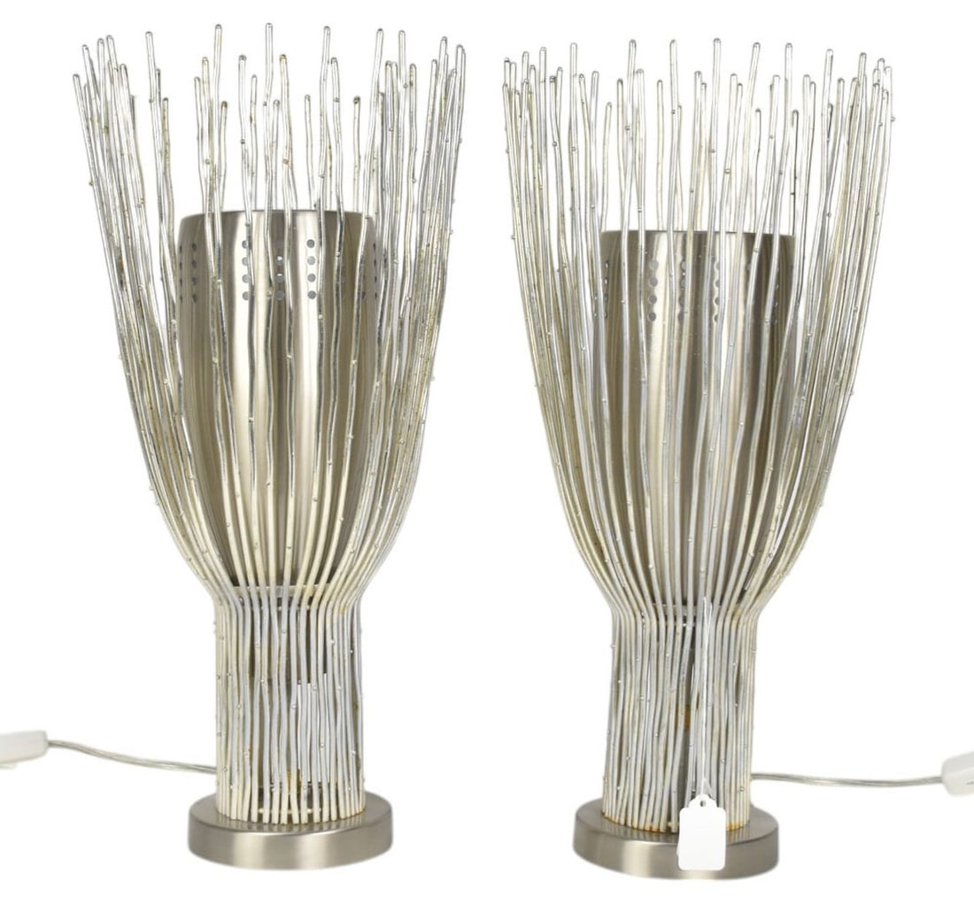 Pair of Modern Chrome Type Twig and Bead Form Lamps, 17"h (Westinghouse Label): Pair of Modern Chrome Type Twig and Bead Form Lamps, 17"h (Westinghouse Label)
