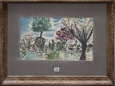 Attributed to:  John Marin (American, 1870-1953) Watercolor Landscape Park Scene. Approx. 10 x 16