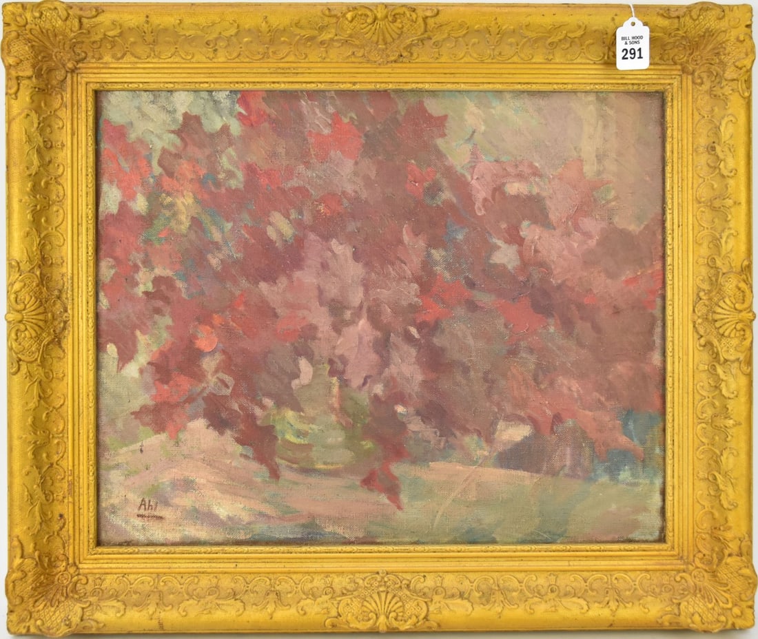 Henry Hammond Ahl (American 1869 - 1953) oil on canvas, Tree Blossom, canvas 16 x 20. in gilt frame (1 of 6)