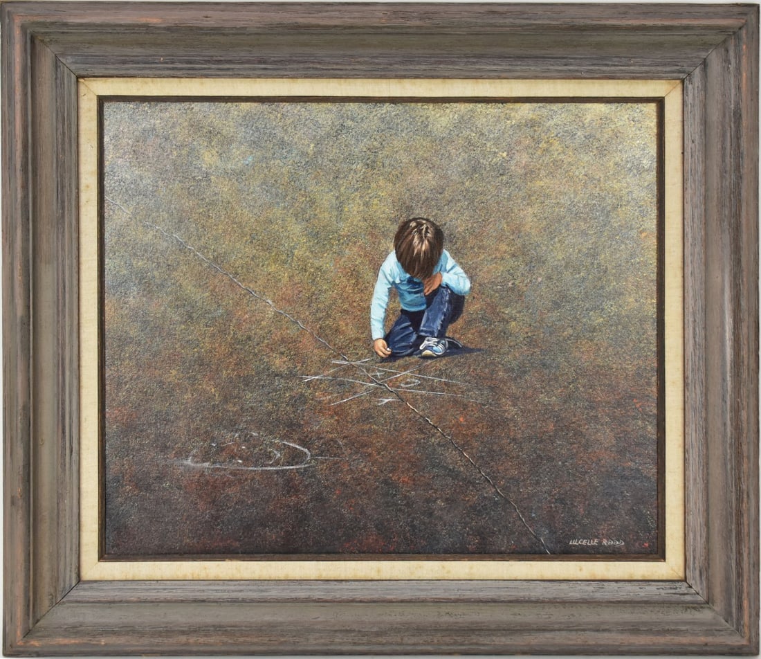 Lucelle Raad (British/American Born 1942) oil on canvas, young boy and blue with chalk 20 x 24 (1 of 7)