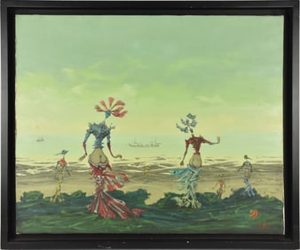 LUCIEN COUTAUD (French 20th Century) Octobre marin- 1962. Oil on canvas.  A surrealist depiction of