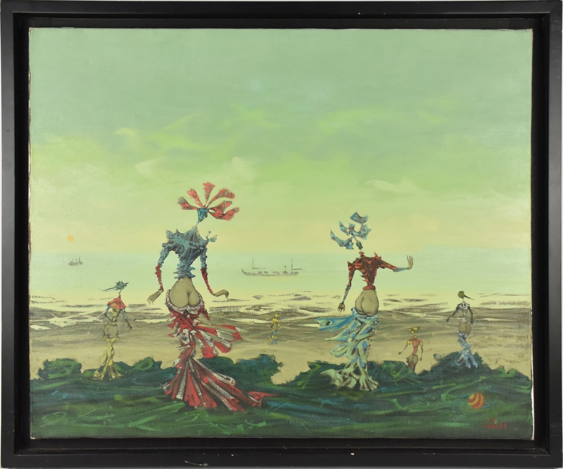 LUCIEN COUTAUD (French 20th Century) Octobre marin- 1962. Oil on canvas.  A surrealist depiction of (1 of 12)