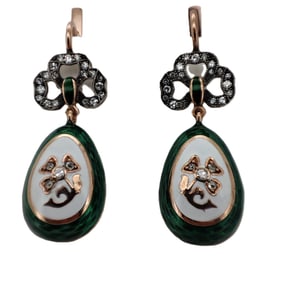 Vintage Imperial Faberge Era Rose Gold Diamond Enamel