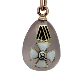 Vintage Imperial Faberge Era Rose Gold Diamond  Enamel Pink Quartz Easter Egg Pendant. Total weight: