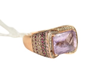 14K Rose Gold LeVian Ring White & Chocolate Diamonds Ring. Size 8 wt. 11.6 grams