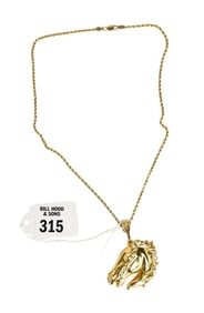 14K Yellow Gold Necklace with Horse Pendant. Necklace 18" Pendant 2" wt. 11.8 grams