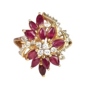 14K Yellow Gold Ruby Diamond Ring. Size 8 wt. 6.7 grams