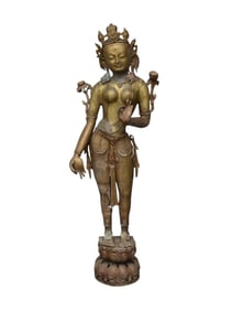 Vintage bronze statue, of Tara Devi, appearing as a Tibetan female Bodhisattva of compassion 48