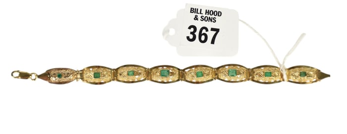 14K Yellow Gold Emerald Bracelet. Length 7" Wt 11 grams