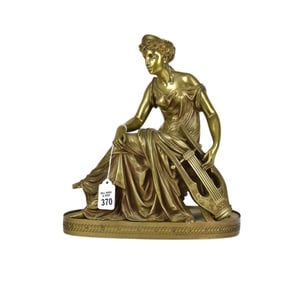 Classical Bronze Figure, Seated Maiden with Lyre, 10"W x 6"D x 11"H