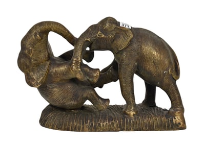 Bronze Sculpture of Playful Elephants, 14"L x 5"D x 10.5"H