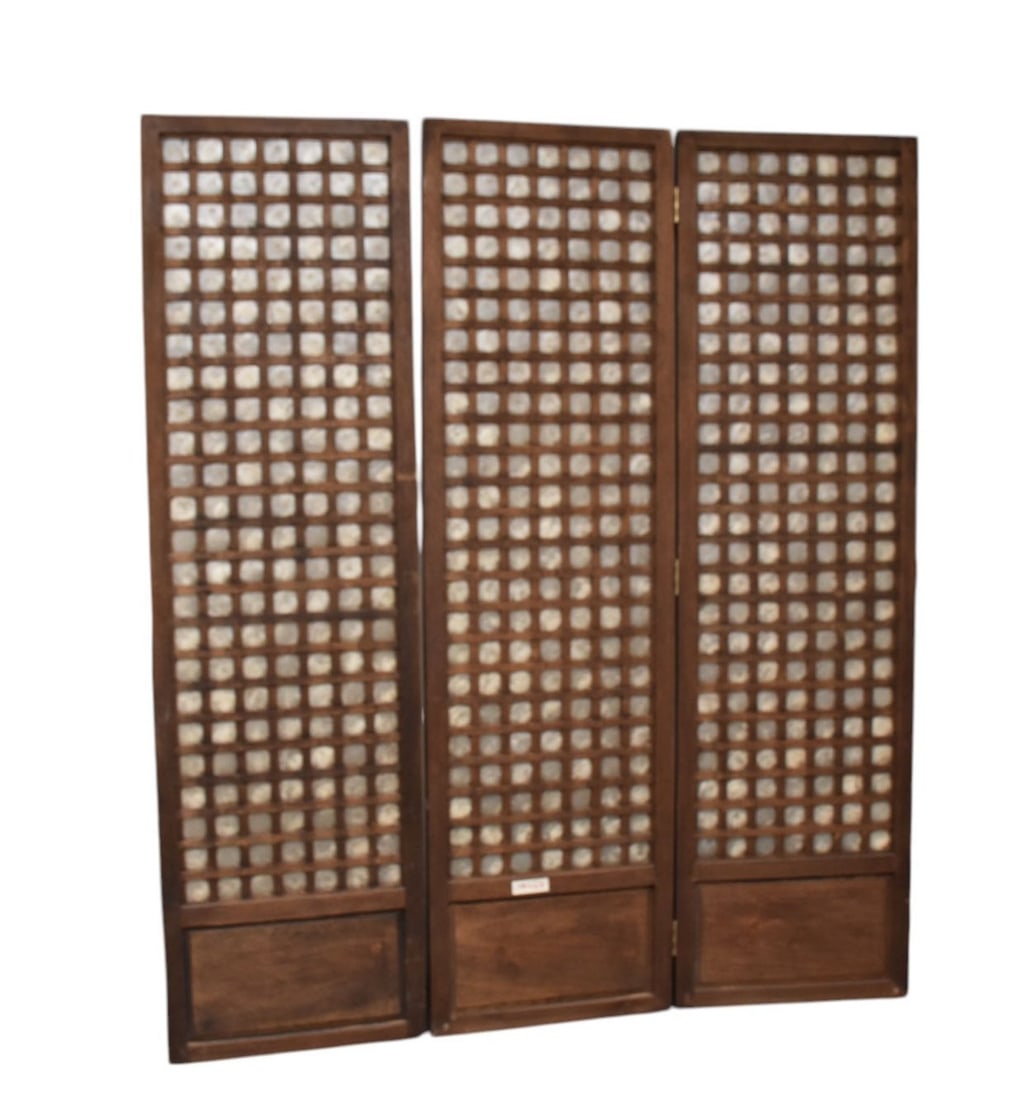 3 Panel Vintage Screen, Lattice Motif with Capiz Shell Inserts, 1 Panel needs Hinges (1 of 5)