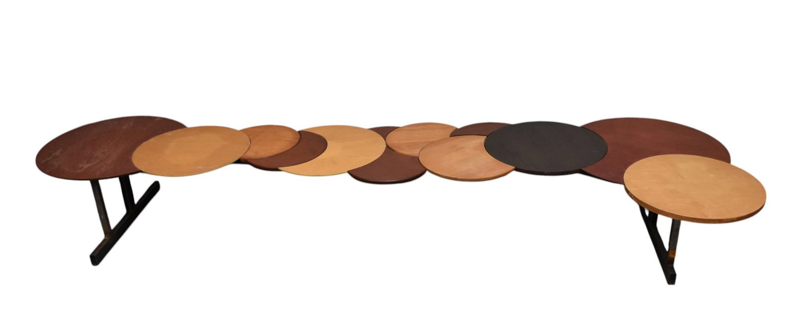 A Custom MCM Post-Modern Elongated Bench - C. 1970s. Custom made, with a seat of numerous hardwood (1 of 7)