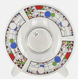 Italian Art Glass Bowl, Frank Lloyd Wright- Raised Design, Omaggio, 21/2"h x 141/4"d: Italian Art Glass Bowl, Frank Lloyd Wright- Raised Design, Omaggio, 21/2"h x 141/4"d