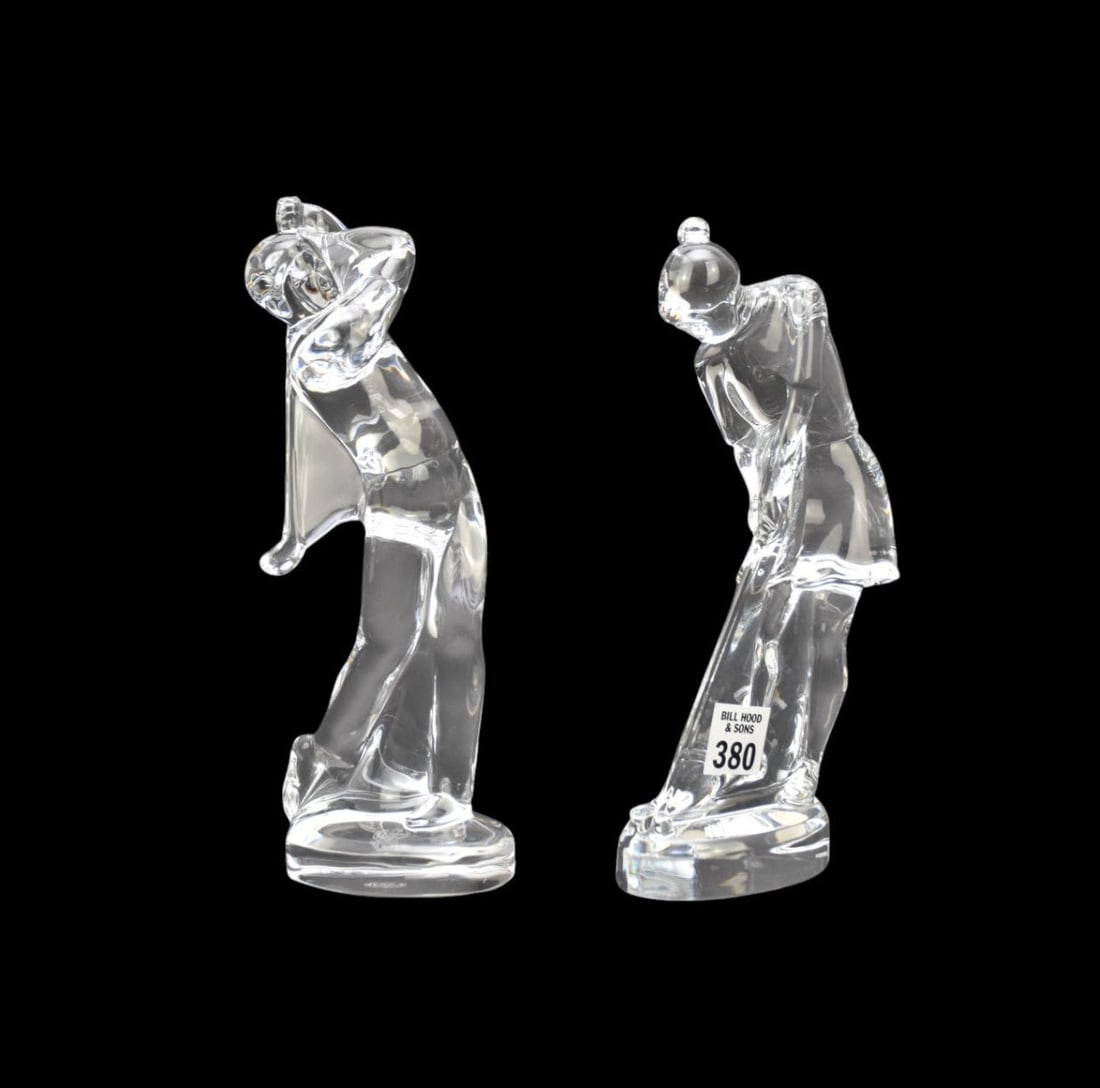 2 Baccarat Crystal Golfing Sculptures, Male (9 1/4"h) and Female (8 1/2"h): 2 Baccarat Crystal Golfing Sculptures, Male (9 1/4"h) and Female (8 1/2"h)