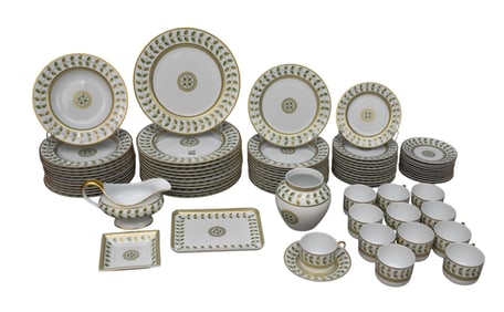Bernardaud Limoges Porcelain Set, Constance Pattern, Acorn & Oak Motif with Gold Accents, incl; 12