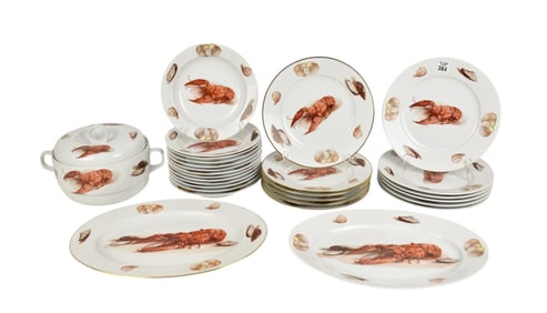 Josef Kuba Porcelain Dishes, Bavaria Germany, Lobster, Clam & Oyster Motif, Incl; 12 Plates (6