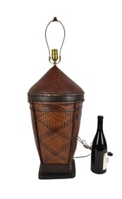 Large Basket Weave Lamp & Shade, 30"h top of harp