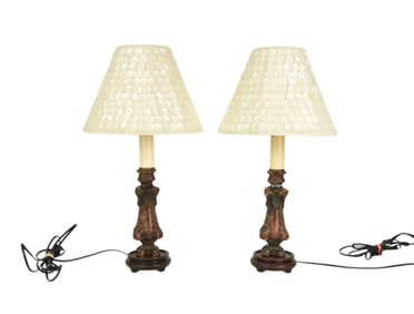 Italian Old World Style Small Lamps, 19"h top of shade