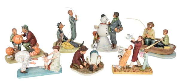 7 Norman Rockwell Assorted Ceramic Figurines, Largest 9"H, Smallest 5"h