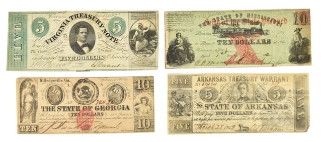 4 - Treasury Notes U.S. (Richmond, VA) - Mar. 13, 1869 $5.00 Virginia Treasury Note, 1862 $5 State