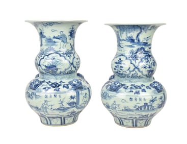 Pr. Chinese Landscape Blue/White Vases, 15 1/2"h