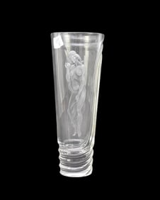 Crystal Vase with Frosted Intaglio Nude Figure, 14"h x 5"w
