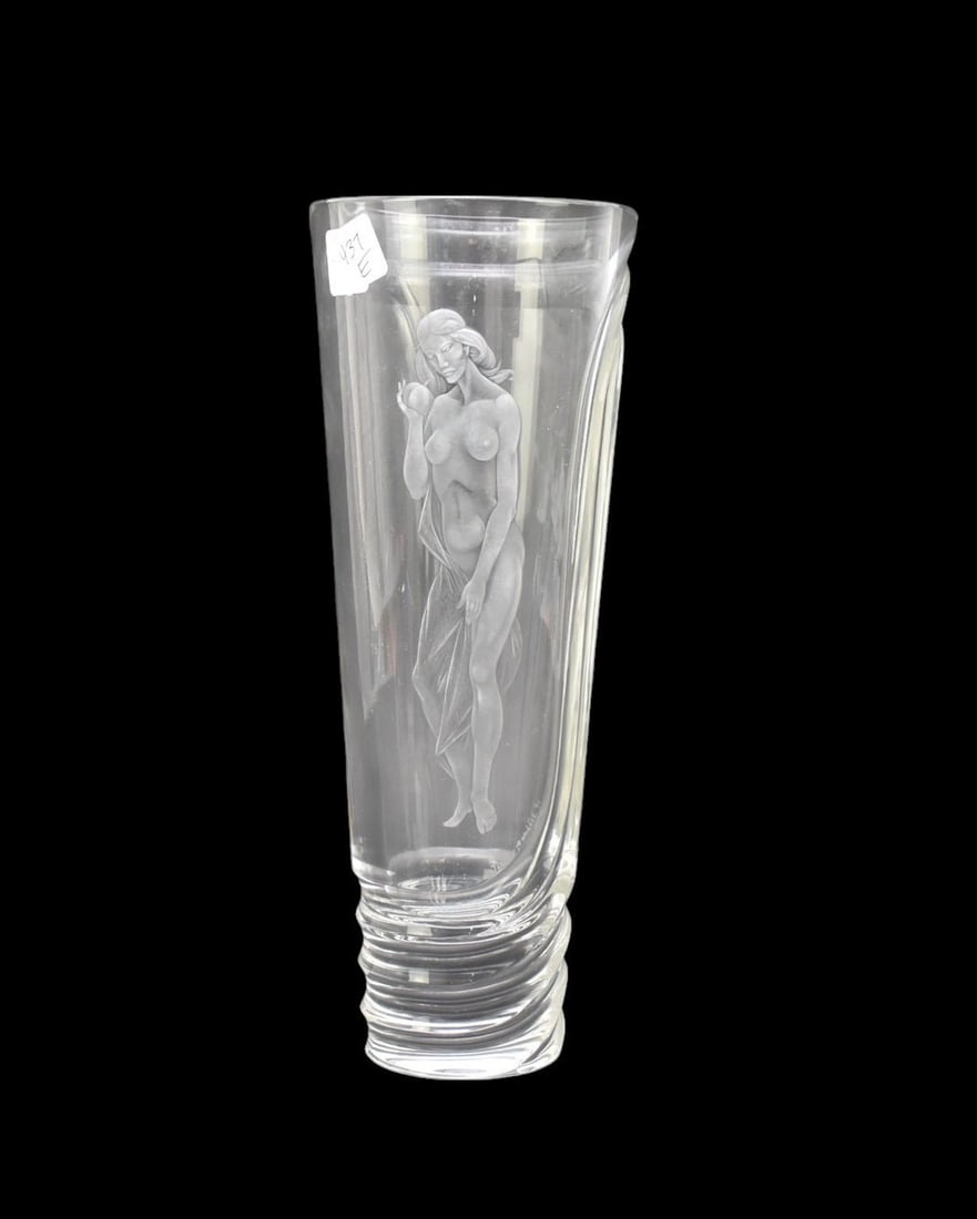 Crystal Vase with Frosted Intaglio Nude Figure, 14"h x 5"w: Crystal Vase with Frosted Intaglio Nude Figure, 14"h x 5"w