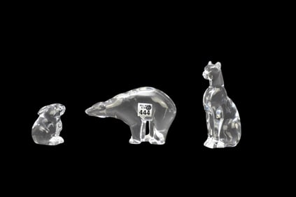 3 Baccarat Crystal Animal Figures, Polar Bear (6"H x 6"w), Rabbit and Seated Cat (6"H)