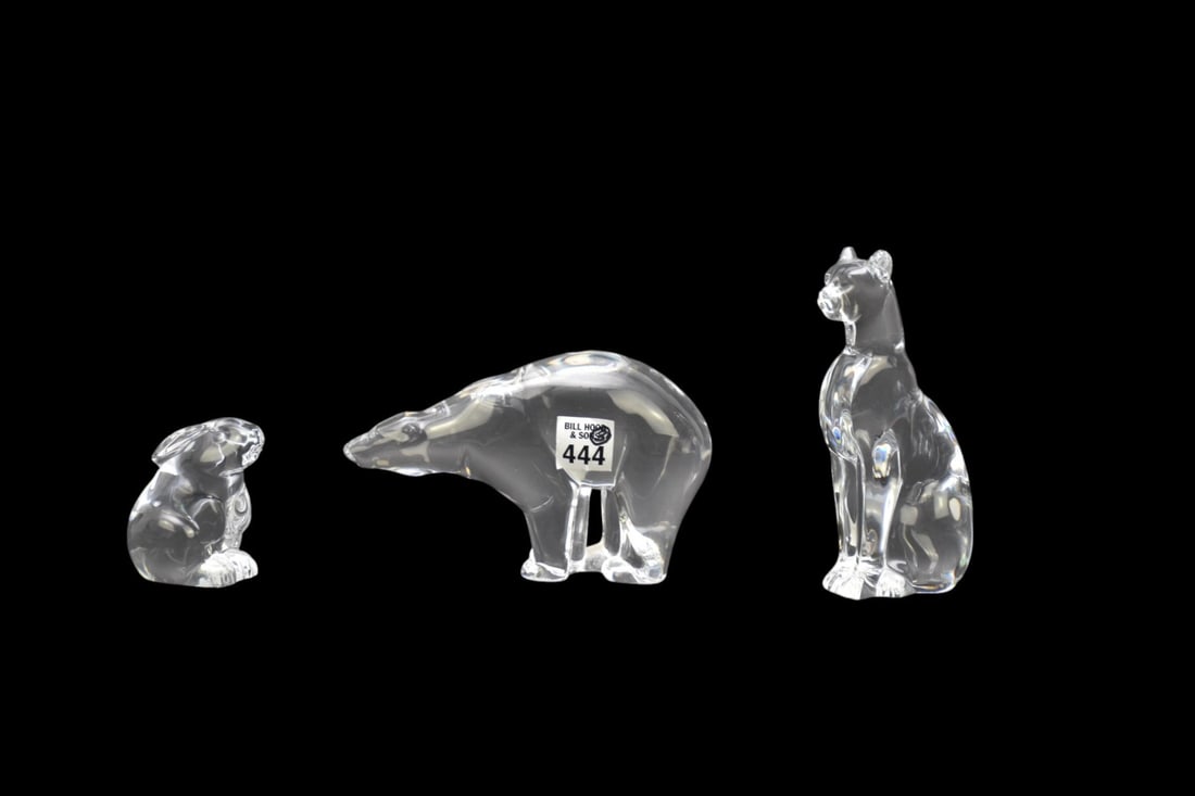 3 Baccarat Crystal Animal Figures, Polar Bear (6"H x 6"w), Rabbit and Seated Cat (6"H) (1 of 8)