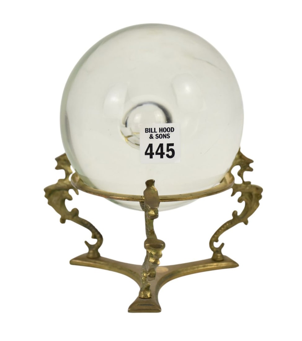 Crystal Globe/Orb on Brass Trifed Dragon Stand, 7"h x 5"dia orb (1 of 4)