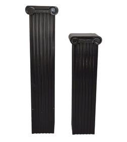 2 Painted Black Carved Wood Contemporary Graduated Pedestals, Small 48"h x 14'w x 12"d, Tallest 60"h