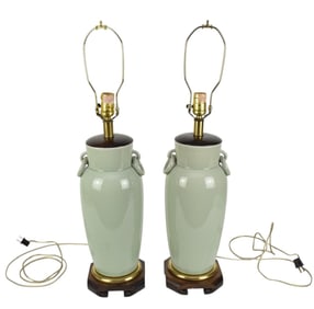 Pr. Celedon Ceramic Lamps, 25"h