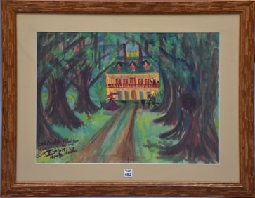 Sam Infiniti Hurwitch (20th C. New Orleans) Outsider / Folk Art.  Old Oak Alley Plantation signt 17