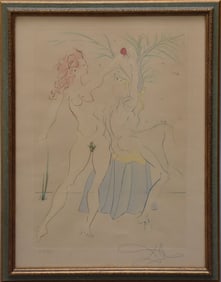 Salvador Dali (Spanish, 1904-1989) Original intaglio and color pochoir on Arches paper- Adam and