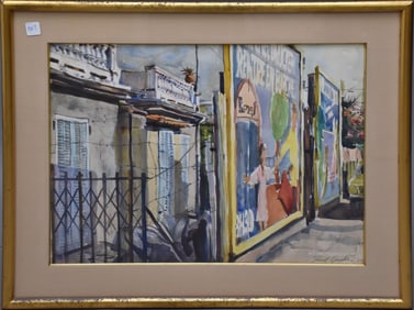 Watercolor street façade site size 17-1/2 x 23 inches, signed lower right and dated '84 overall