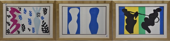 Three lithographs by Henry Matisse from the 1983 MOMA edition of jazz 1947 forms knife throws