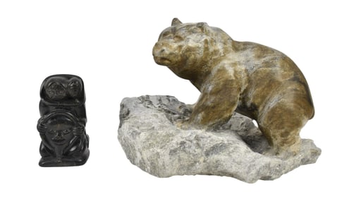 Two Inuit Carved Soapstone Sculptures, Fran Jenkins & Arnamissak - Jimmy Inaruli Arnamissak (Inuit,