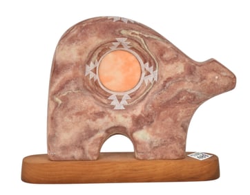 South Western Stone Carved Bear Marvin Toya, sculpture  10"h x 71/2"w, 10 3/4" w base