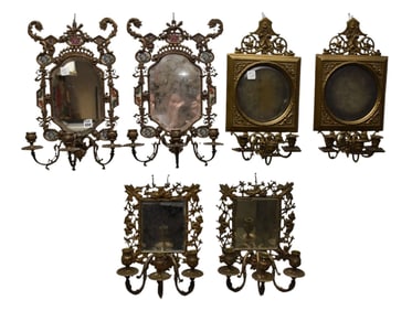 3 pr. Brass Mirrored Wall Sconces, 17"h x 9"d x 10"w