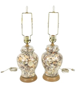 Pr. Shell Filled Glass Lamps, 25"h