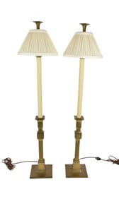 Pr. Brass Columnar Candlestick Electrified Lamps, 35"h