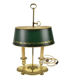 Bouillotte Lamp, Green Tole Shade, 20"h x 11"w