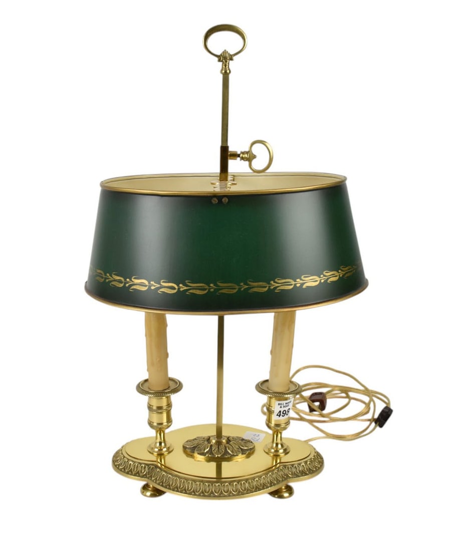 Bouillotte Lamp, Green Tole Shade, 20"h x 11"w: Bouillotte Lamp, Green Tole Shade, 20"h x 11"w