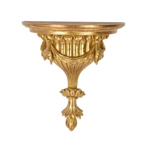 Italian Gilded Classical Wood Wall Bracket, 15"h x 3"w