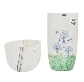 2 Kosta Boda Frosted Vases(1) Bird Motif (1) Modern