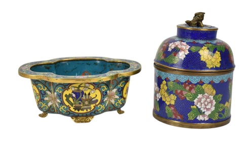 2 pcs. Cloisonne Planter & Jar, 1 AS IS