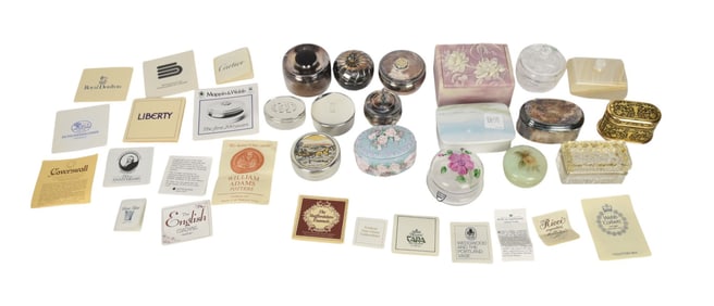 Box Collection, 17 Pieces, Crystal, Stone & Silver Plate (one Cartier), Assorted Makers & Sizes