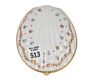 Shell Shape Haviland Porcelain Dresser Box, 1 3/4"h x 6"w