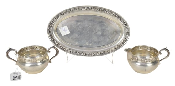 3 Pc. Sterling Gorham Creamer, Sugar and Tray 12 OZT
